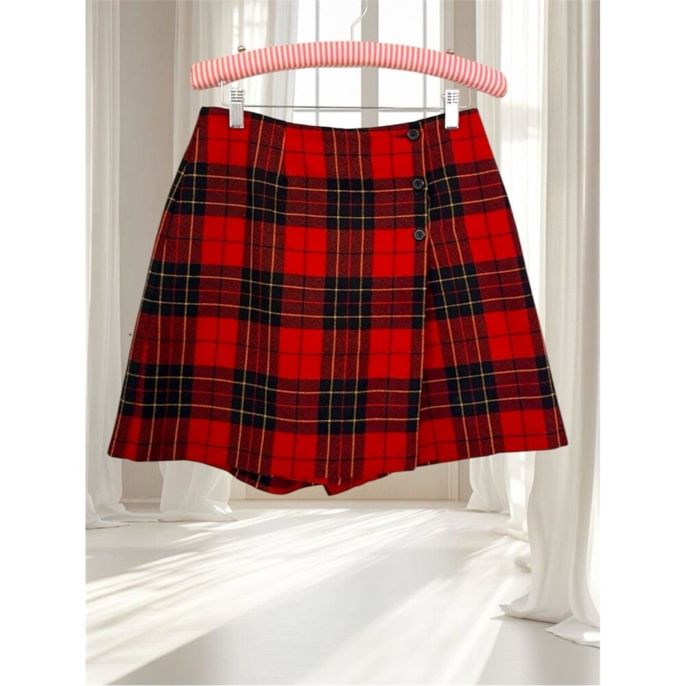VTG The Limited Red Wool Plaid Tartan Skort Size 8 Made in Italy